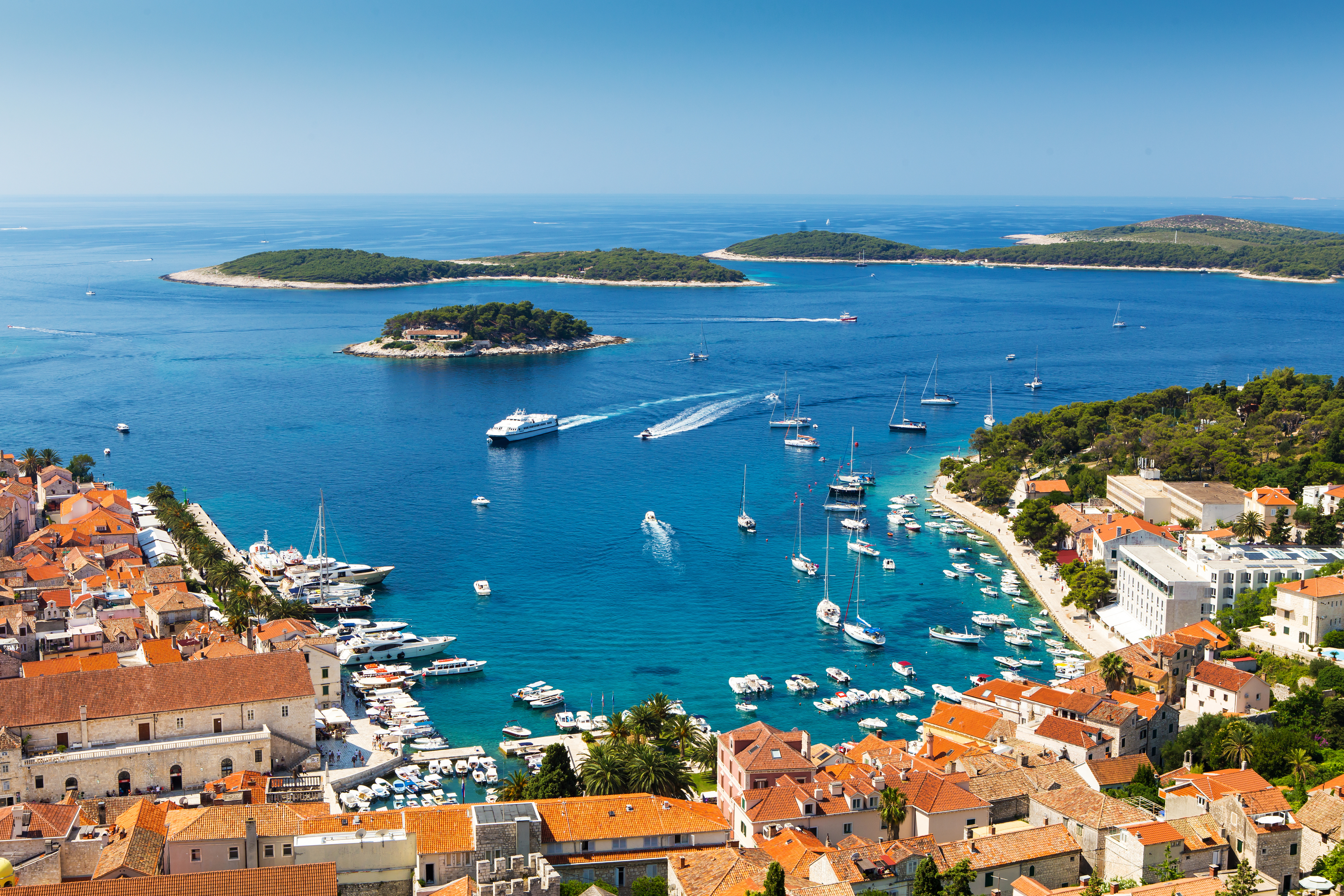 Beautiful view of harbor in Hvar town, Croatia